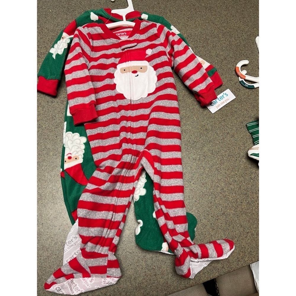 Christmas Carter's 2 piece set fleece sleepers NWT 12‎ month red/grey/green